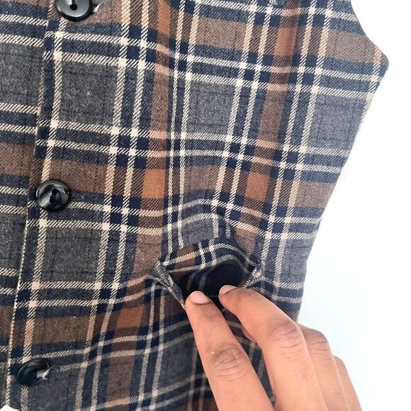 Vintage Kid Boys Jacket WaistCoat Plaid Checker Dressy Suit Vest Size 4 - Picture 3 of 5